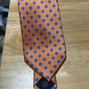 Michael Kors Collection Orange Silk Tie with Blue Dot Pattern